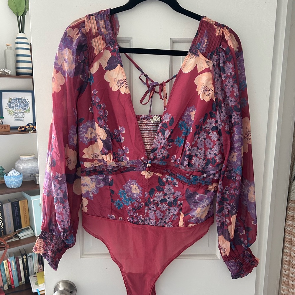 Free People Floral Bodysuit - Red and Purple